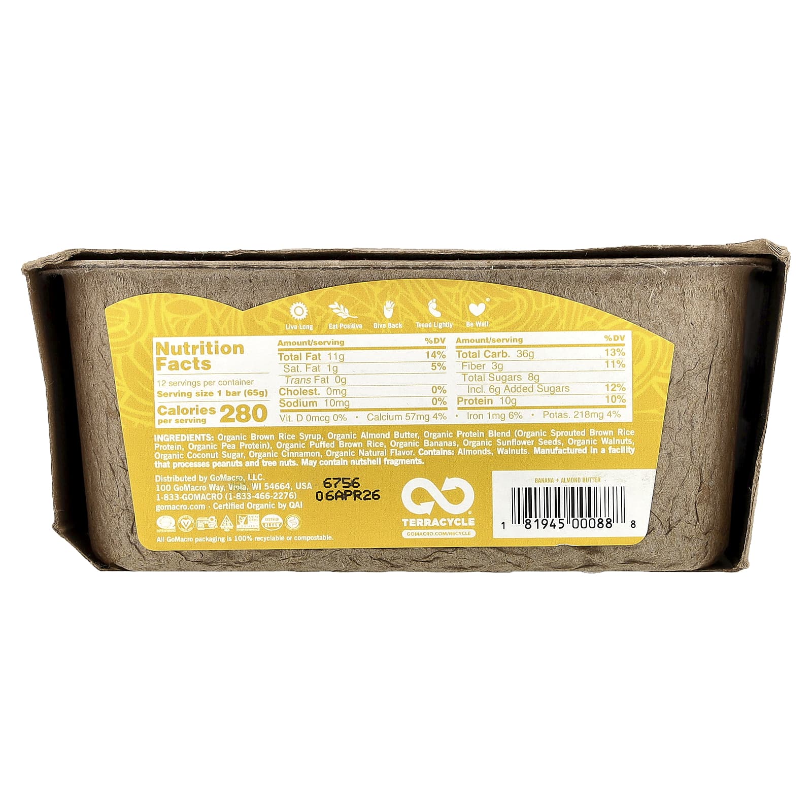 Миндальная паста GoMacro MacroBar® Prolonged Power Banana, 65 г, 12 шт., батончик — фото 3