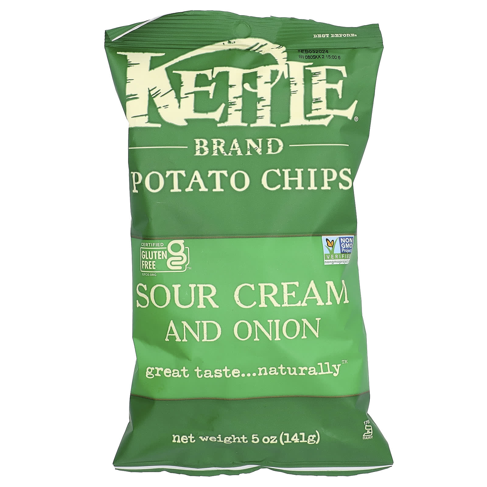 Чипсы Kettle Foods Potato Sour Cream And Onion, 141 г, крем