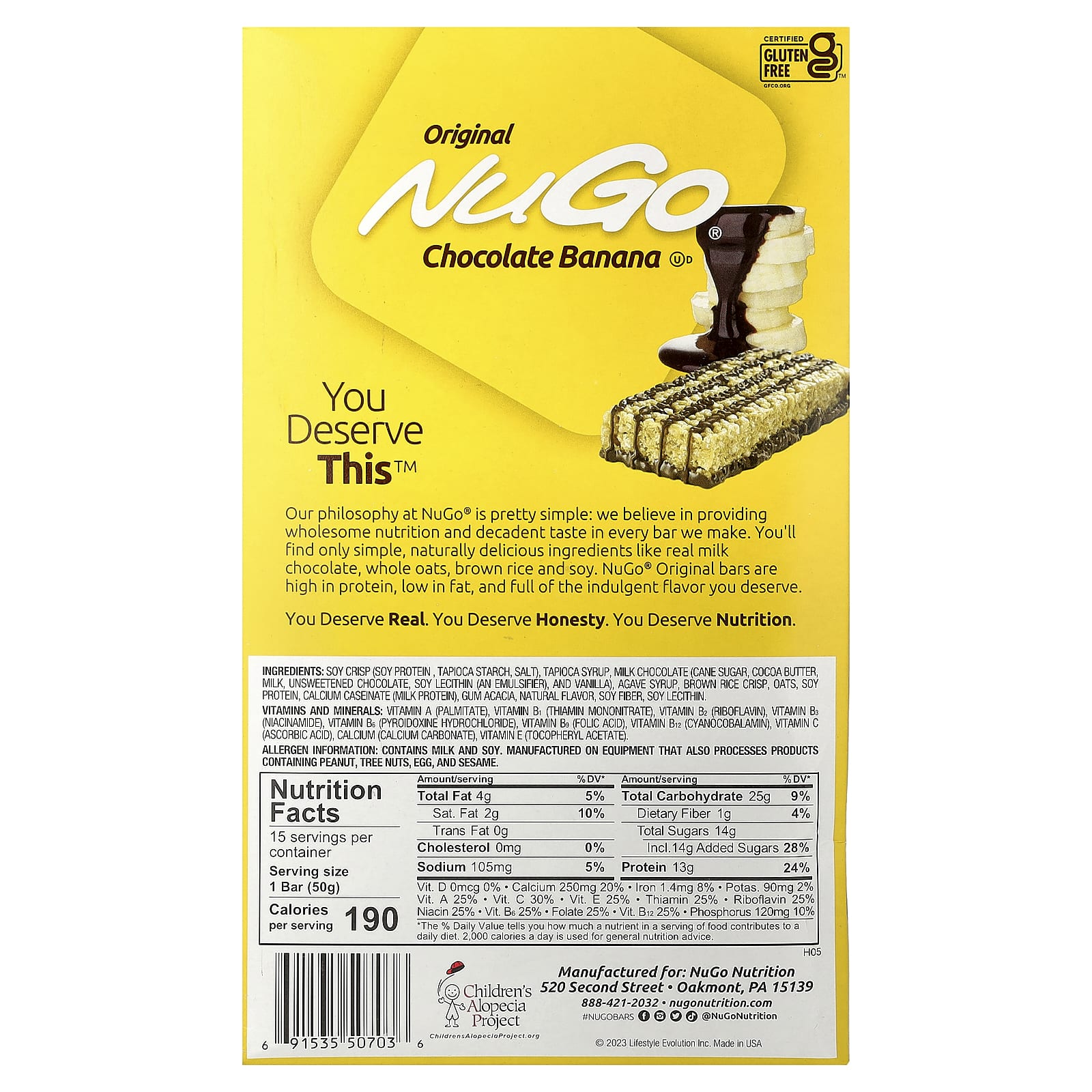 Шоколад NuGo Nutrition Protein Bars, вкус Chocolate Banana, 50 г, 15 шт., батончик — фото 3