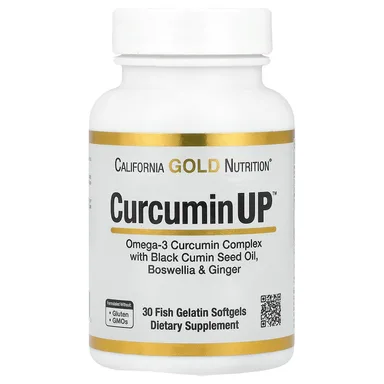Фото товара: Босвеллия California Gold Nutrition CurcuminUP™ with Omega-3 Curcumin Complex Black Cumin Seed Oil and Ginger 30 Fish Gelatin, мягкие капсулы