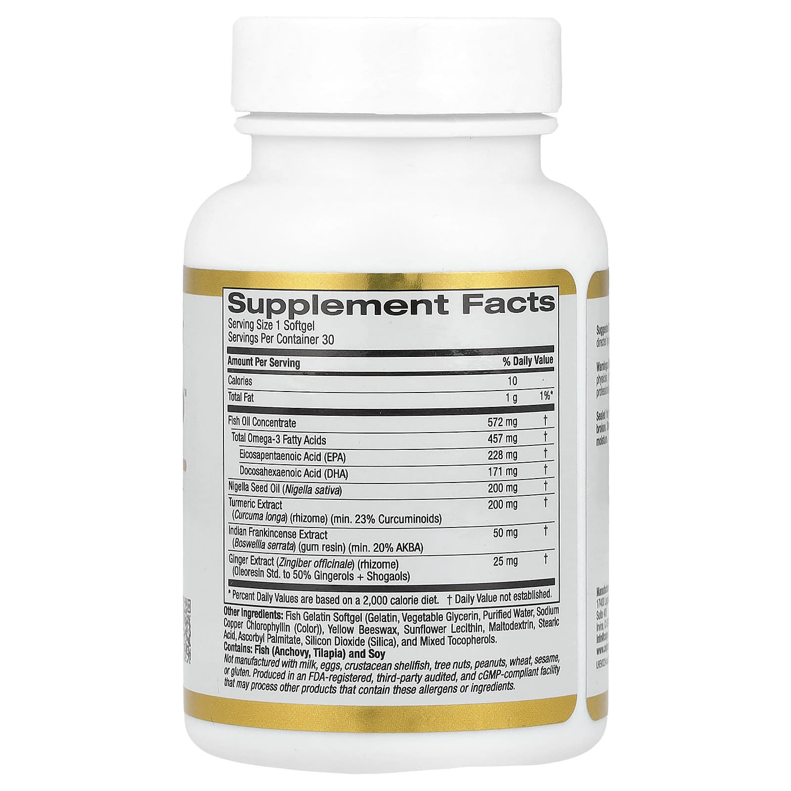 Босвеллия California Gold Nutrition CurcuminUP™ with Omega-3 Curcumin Complex Black Cumin Seed Oil and Ginger 30 Fish Gelatin, мягкие капсулы — фото 3