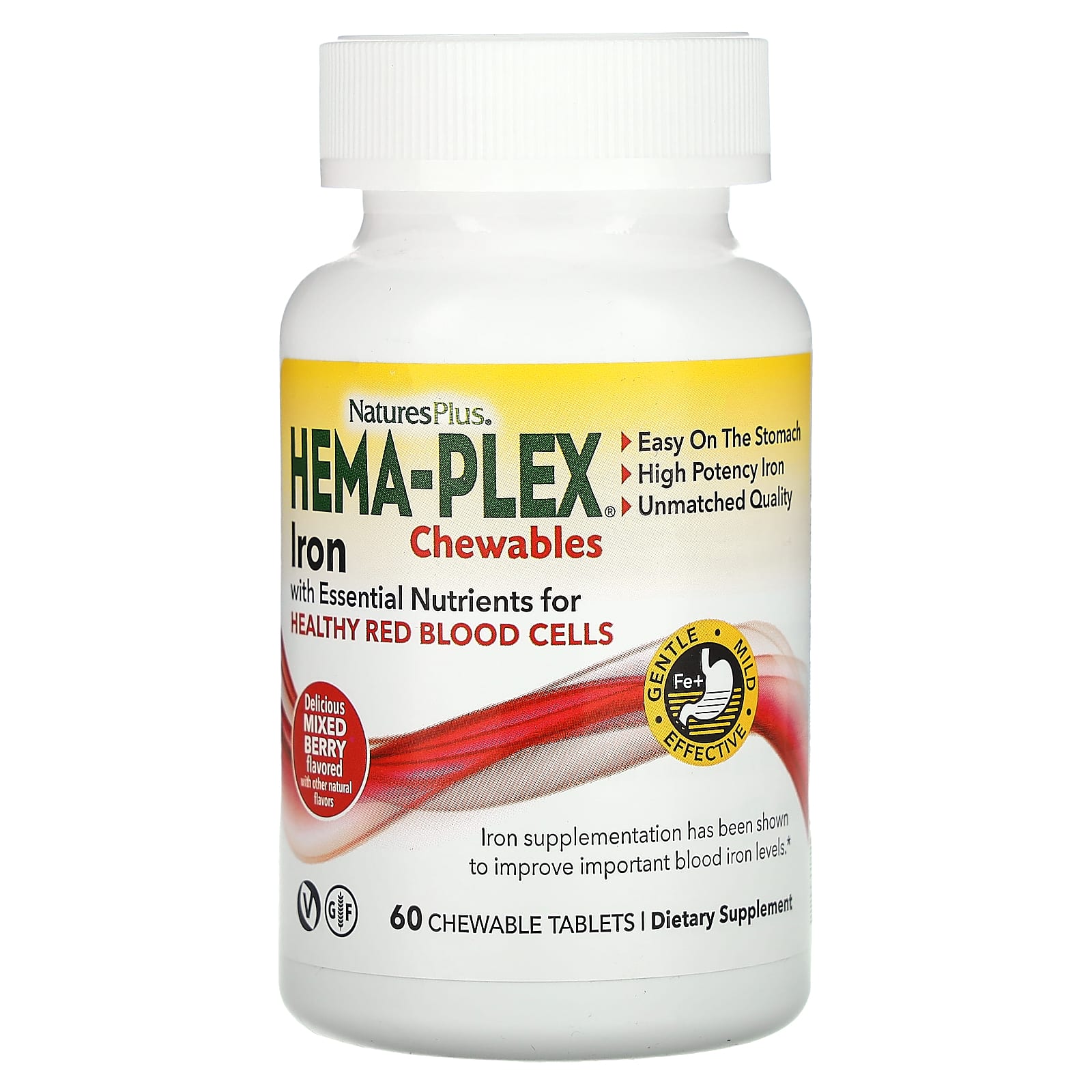 Железо NaturesPlus Hema-Plex Chewables, вкус Mixed Berry, 60 жевательных таблеток — фото 2