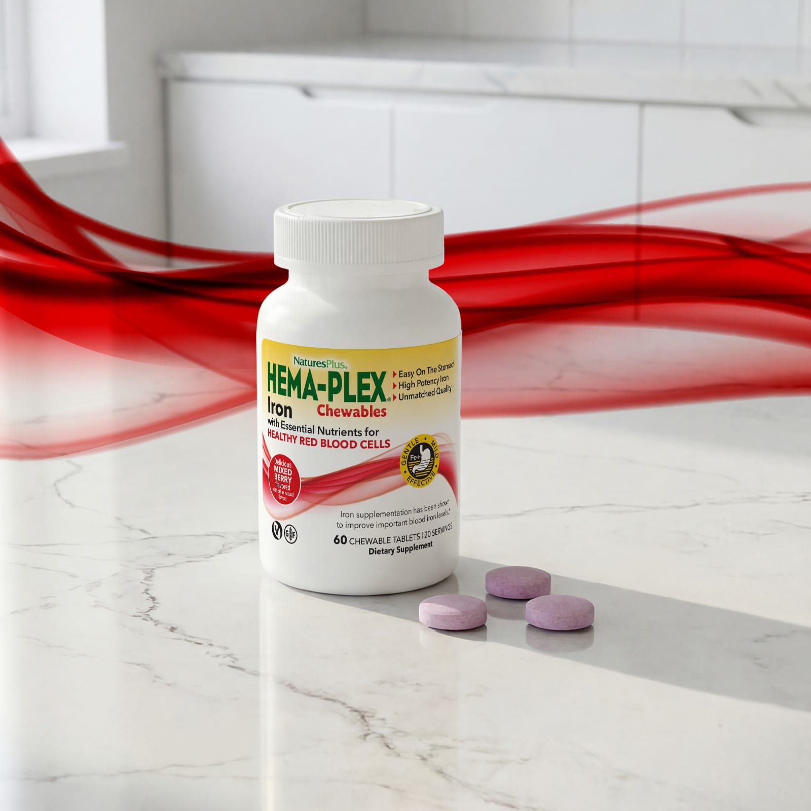 Железо NaturesPlus Hema-Plex Chewables, вкус Mixed Berry, 60 жевательных таблеток — фото 6