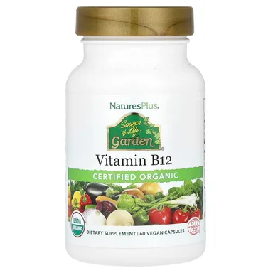 Фото товара: Витамин B12 NaturesPlus Source of Life® Garden Certified Organic, 60 растительных капсул