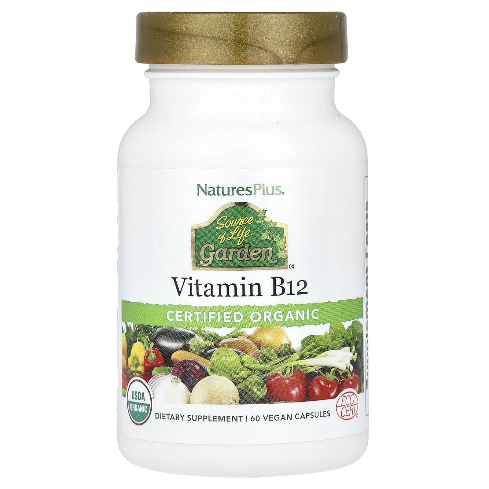 Витамин B12 NaturesPlus Source of Life® Garden Certified Organic, 60 растительных капсул
