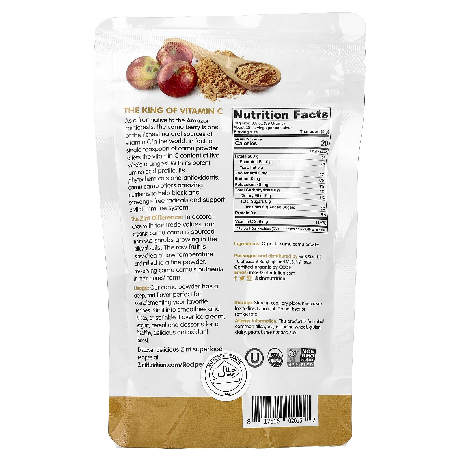 Порошок Zint Raw Organic Camu Camu, 99 г — фото 2