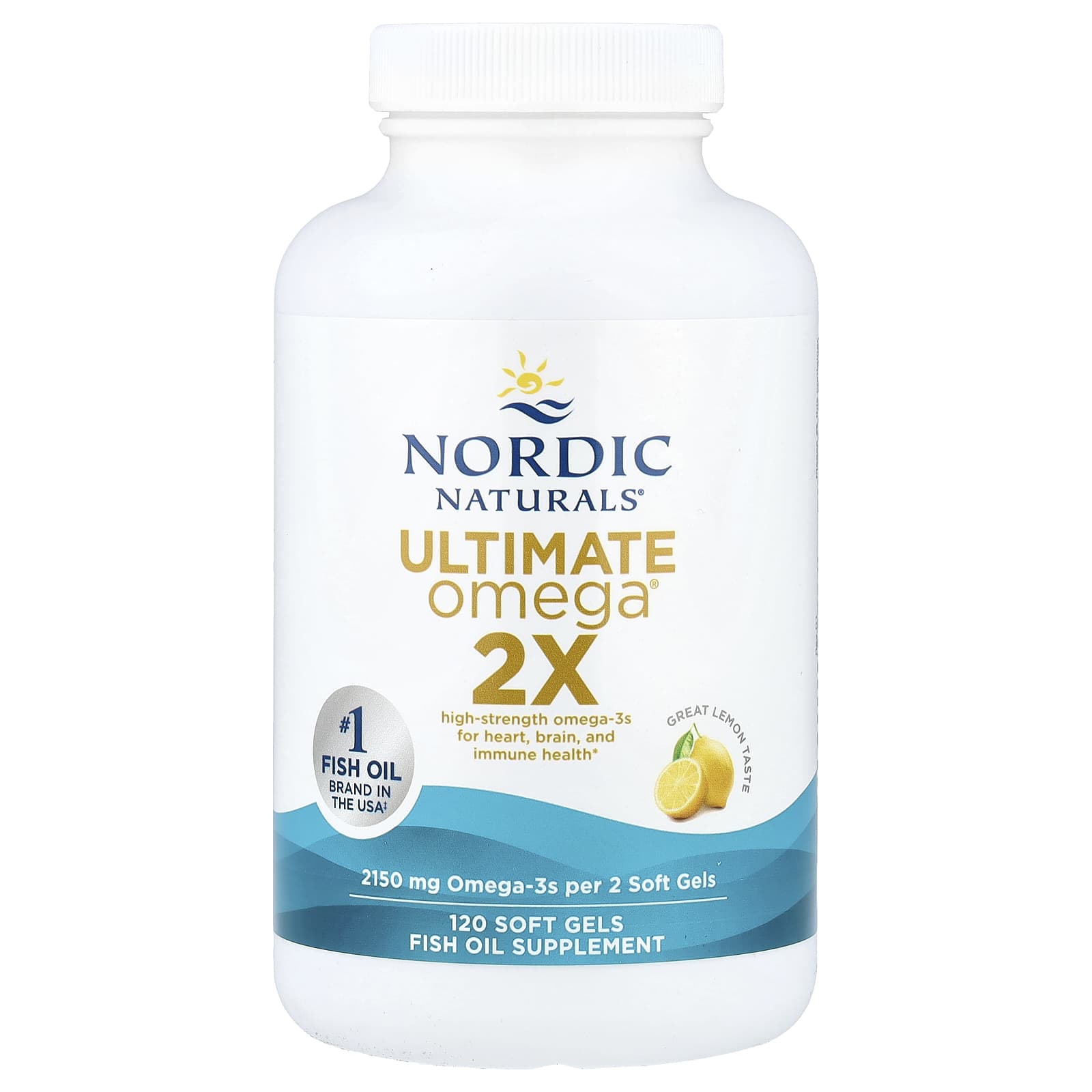 Омега-3 Ultimate Omega Nordic Naturals® 2X, вкус Lemon, 1075 мг, 120 мягких капсул