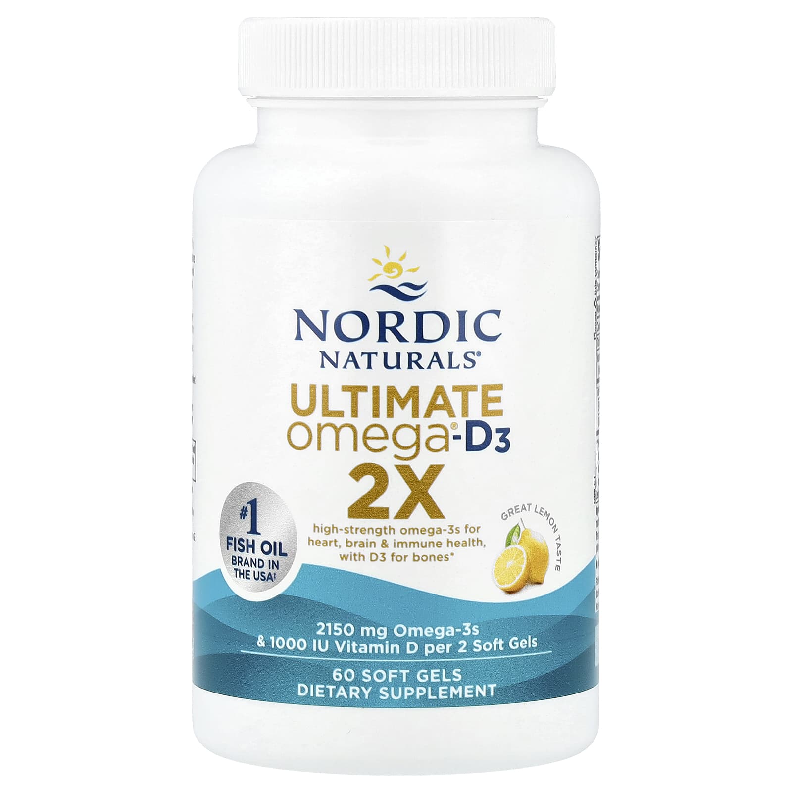 Витамин D3 Nordic Naturals Ultimate Omega®- 2X, вкус Great Lemon, 60 мягких капсул