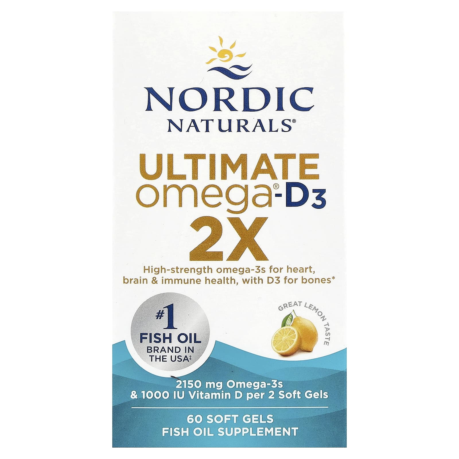 Витамин D3 Nordic Naturals Ultimate Omega®- 2X, вкус Great Lemon, 60 мягких капсул — фото 2