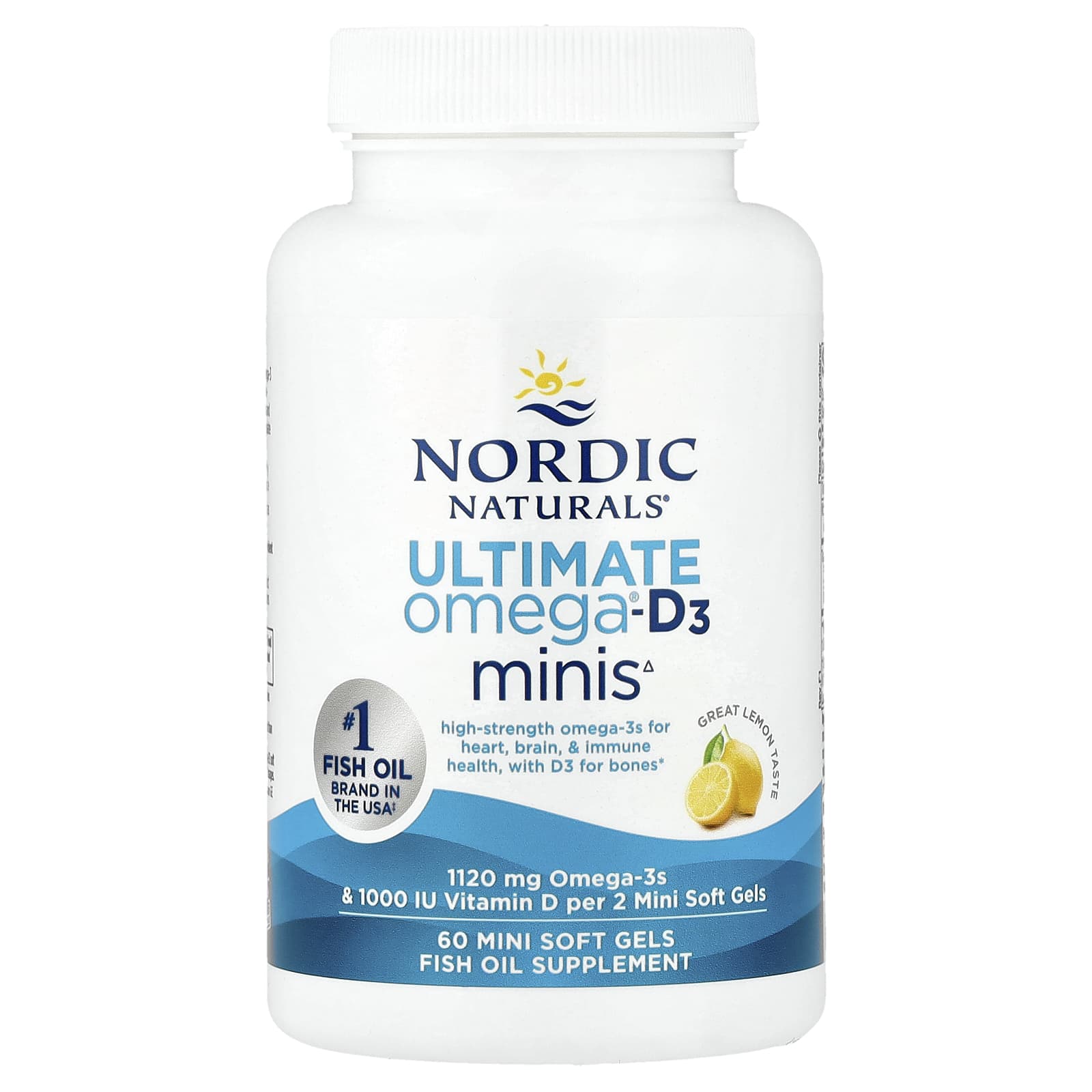 Витамин D3 Nordic Naturals Ultimate Omega®- Minis, вкус Great Lemon, 60 мягких капсул