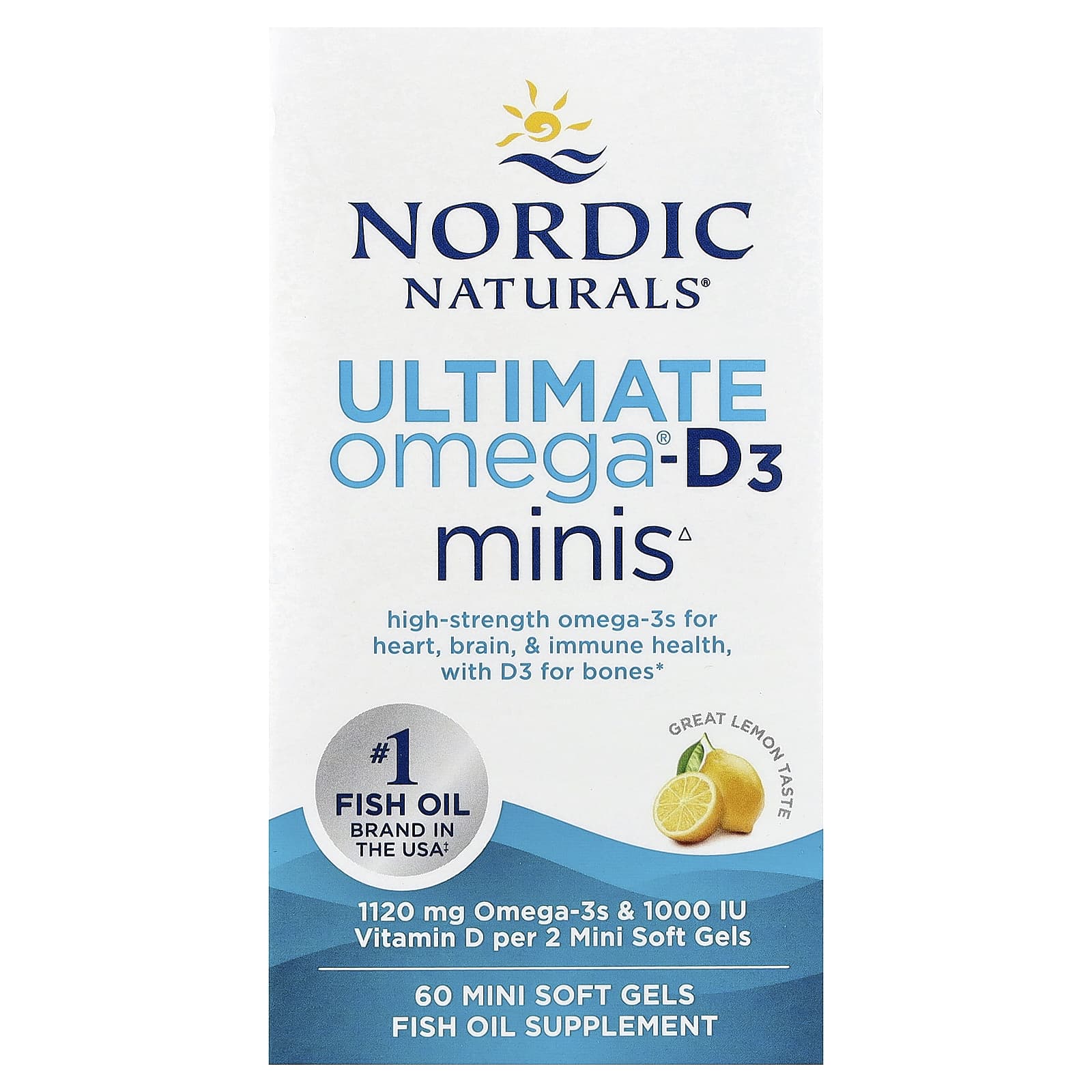 Витамин D3 Nordic Naturals Ultimate Omega®- Minis, вкус Great Lemon, 60 мягких капсул — фото 2