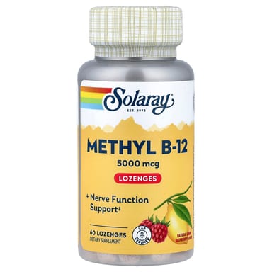 Метил B12 Solaray, вкус Natural Lemon Raspberry, 5000 мкг, 12 пастилок, 60 пастилок