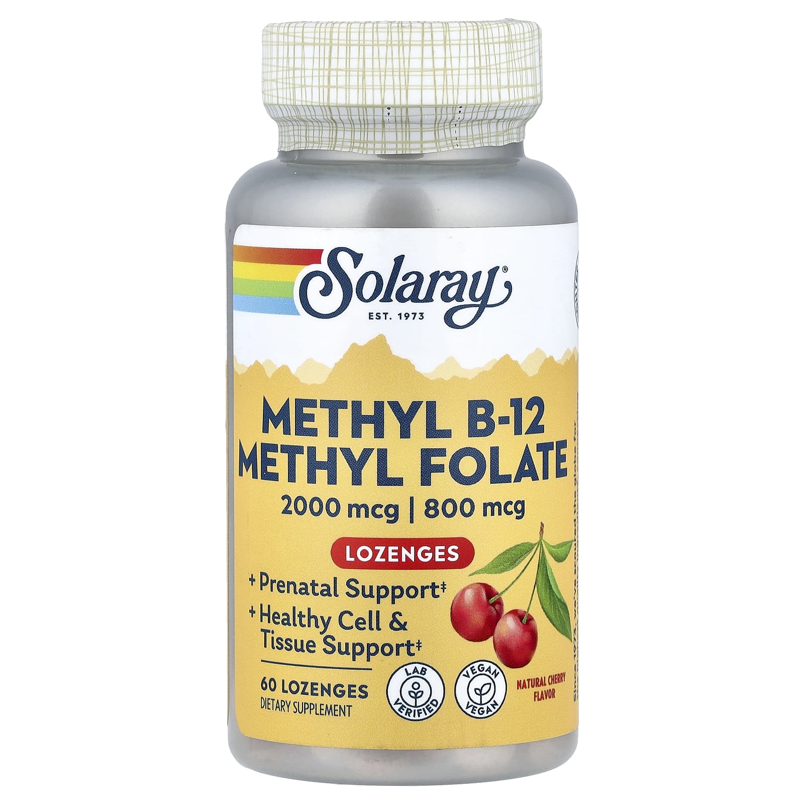 Метил B12 Solaray Methyl Methyl Folate, вкус Natural Cherry, 60 пастилок — фото 3