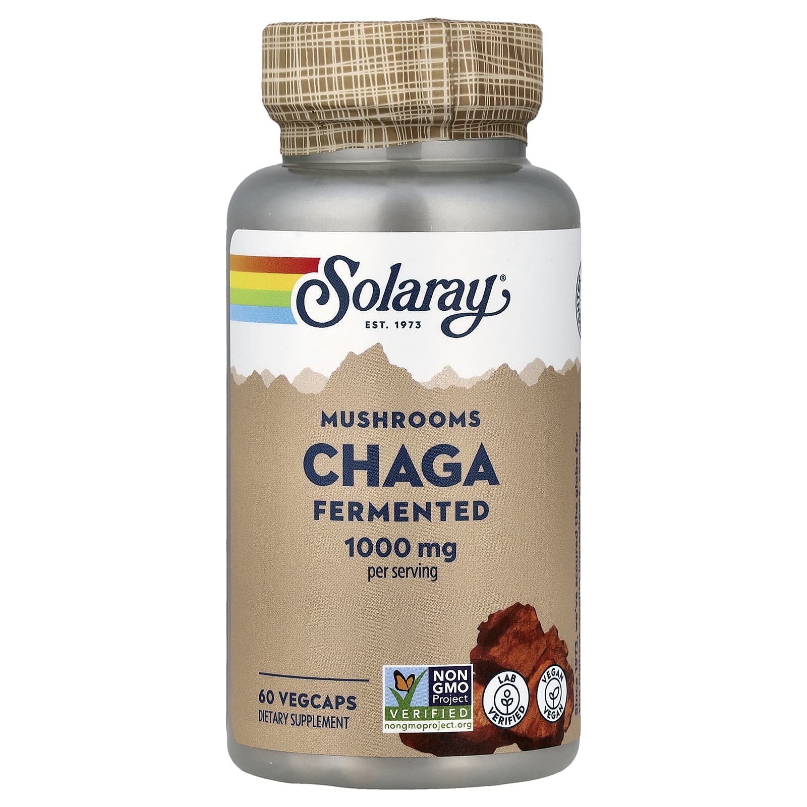 Грибной комплекс Solaray Fermented Chaga, 500 мг, 60 растительных капсул