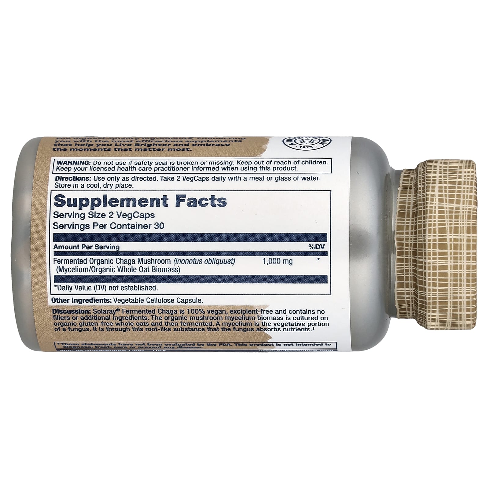 Грибной комплекс Solaray Fermented Chaga, 500 мг, 60 растительных капсул — фото 2