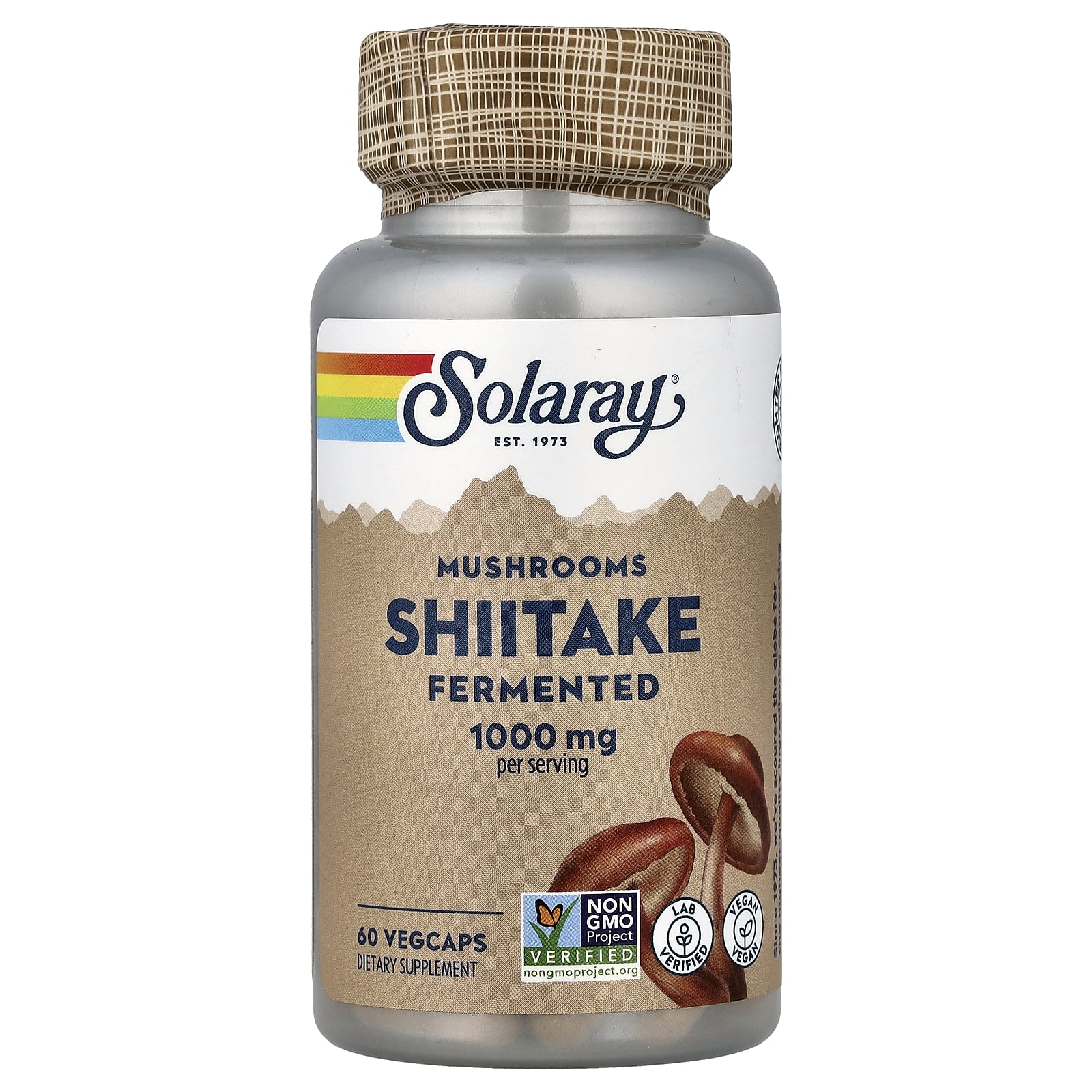 Грибной комплекс Solaray Fermented Shiitake, 500 мг, 60 растительных капсул