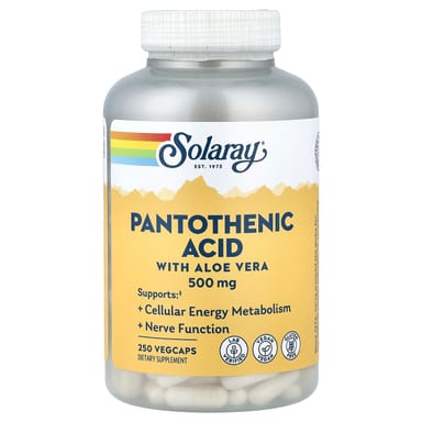 Пантотеновая кислота Solaray with Aloe Vera, 250 растительных капсул