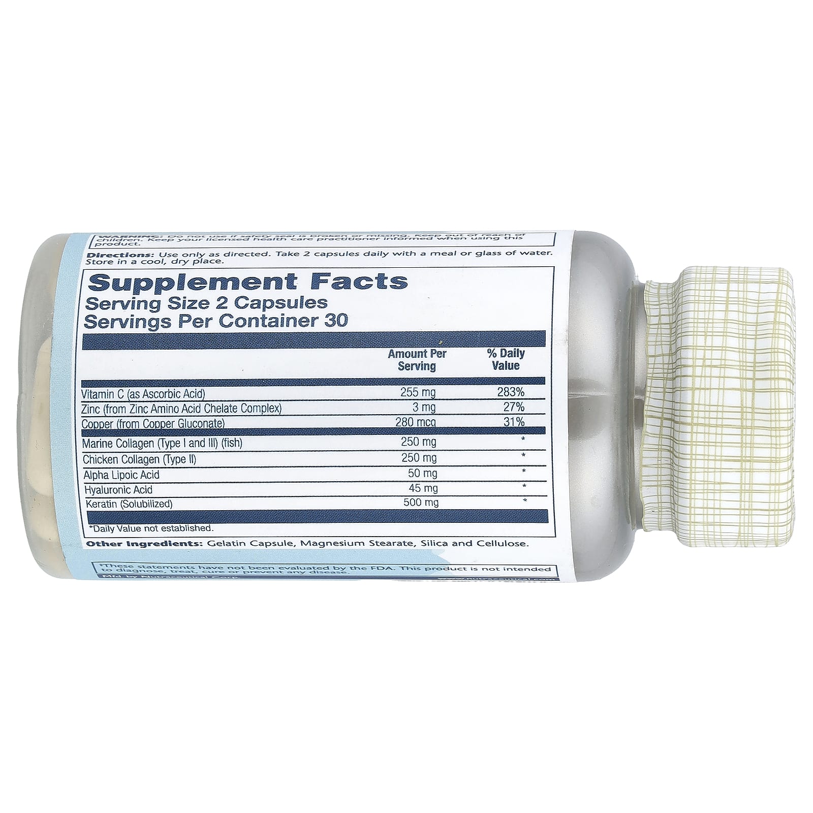 Альфа-липоевая кислота Solaray Collagen Keratin with & Hyaluronic Acid, 60 капсул — фото 2