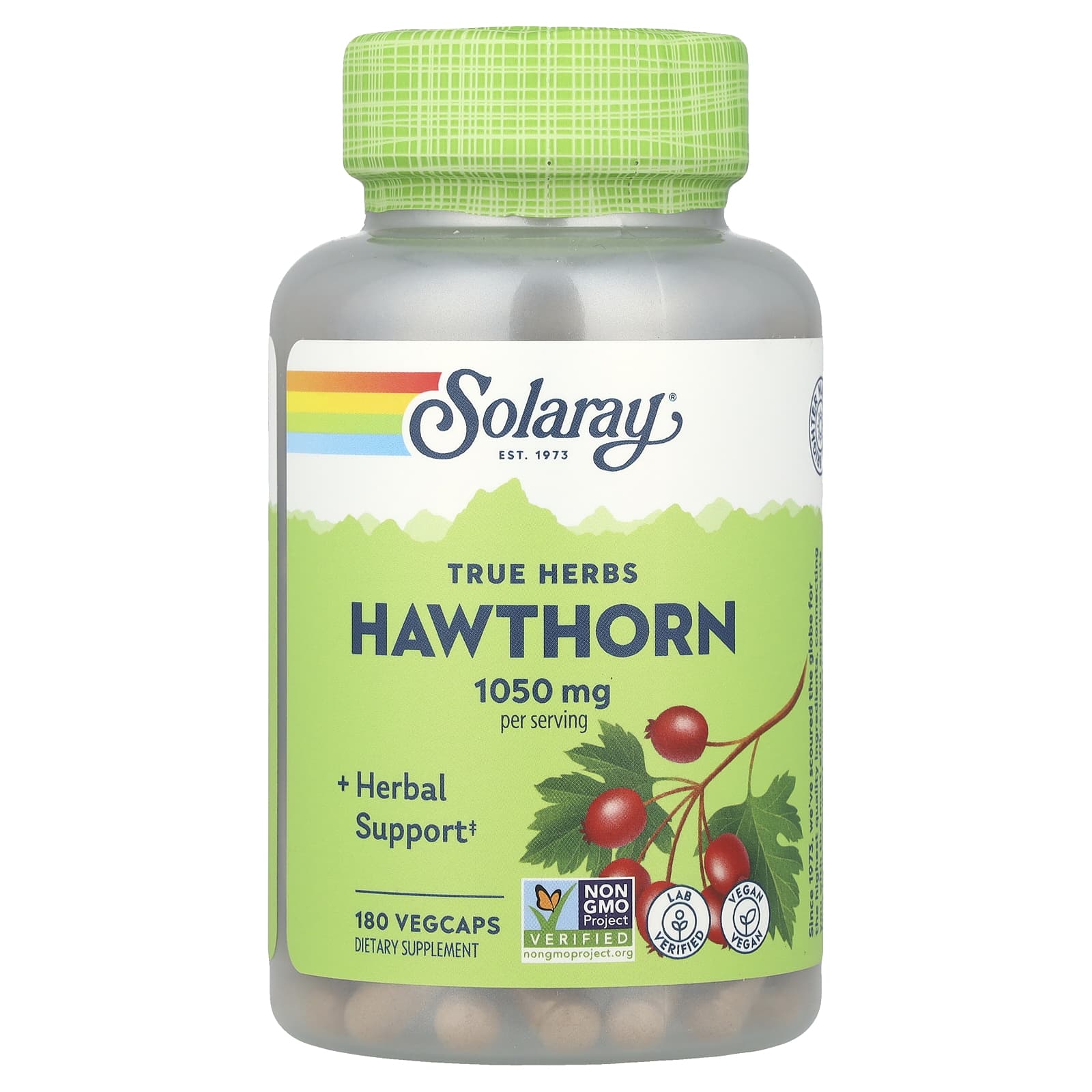 Ягоды боярышника Solaray True Herbs, 525 мг, 180 растительных капсул