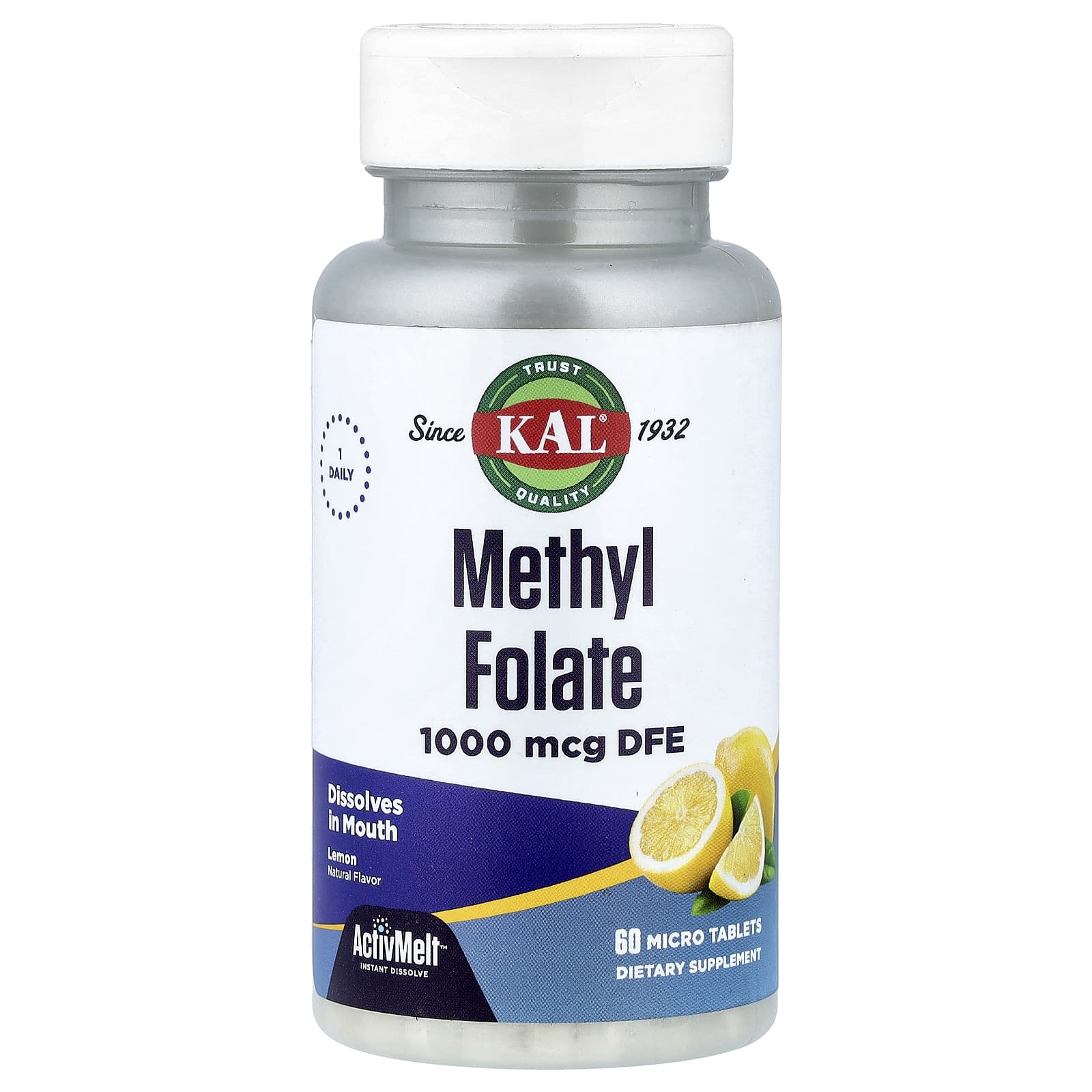 Фолат KAL Methyl DFE 60 Micro Tablets, вкус Lemon, 1000 мкг, таблетки