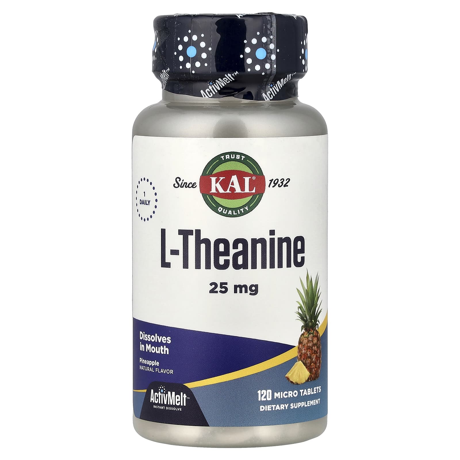 L-теанин KAL L-Theanine 120 Micro Tablets, вкус Pineapple, 25 мг, таблетки