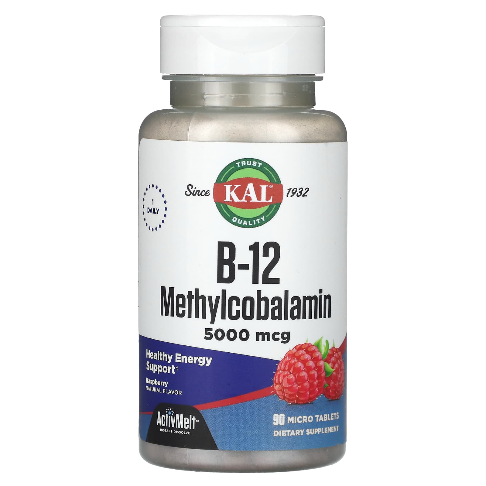 Метил B12 KAL 90 Micro Tablets, вкус Raspberry, 5000 мкг, таблетки