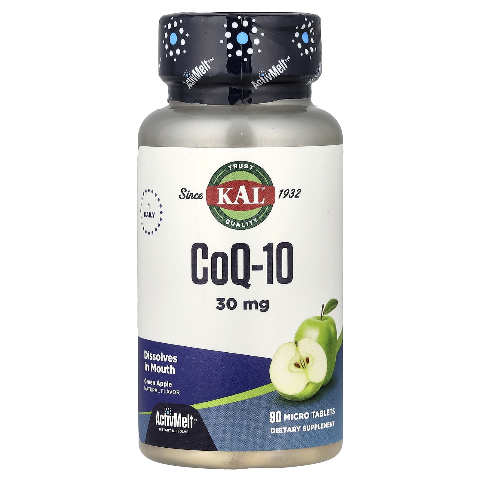 Коэнзим Q10 KAL 90 Micro Tablets, вкус Green Apple, 30 мг, таблетки