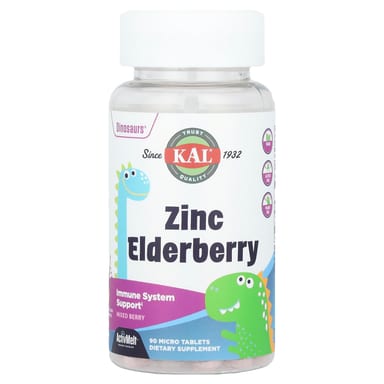 Бузина KAL Dinosaurs® Zinc Mixed Berry 90 Micro Tablets, вкус Zinc Elderberry, Mixed Berry, таблетки