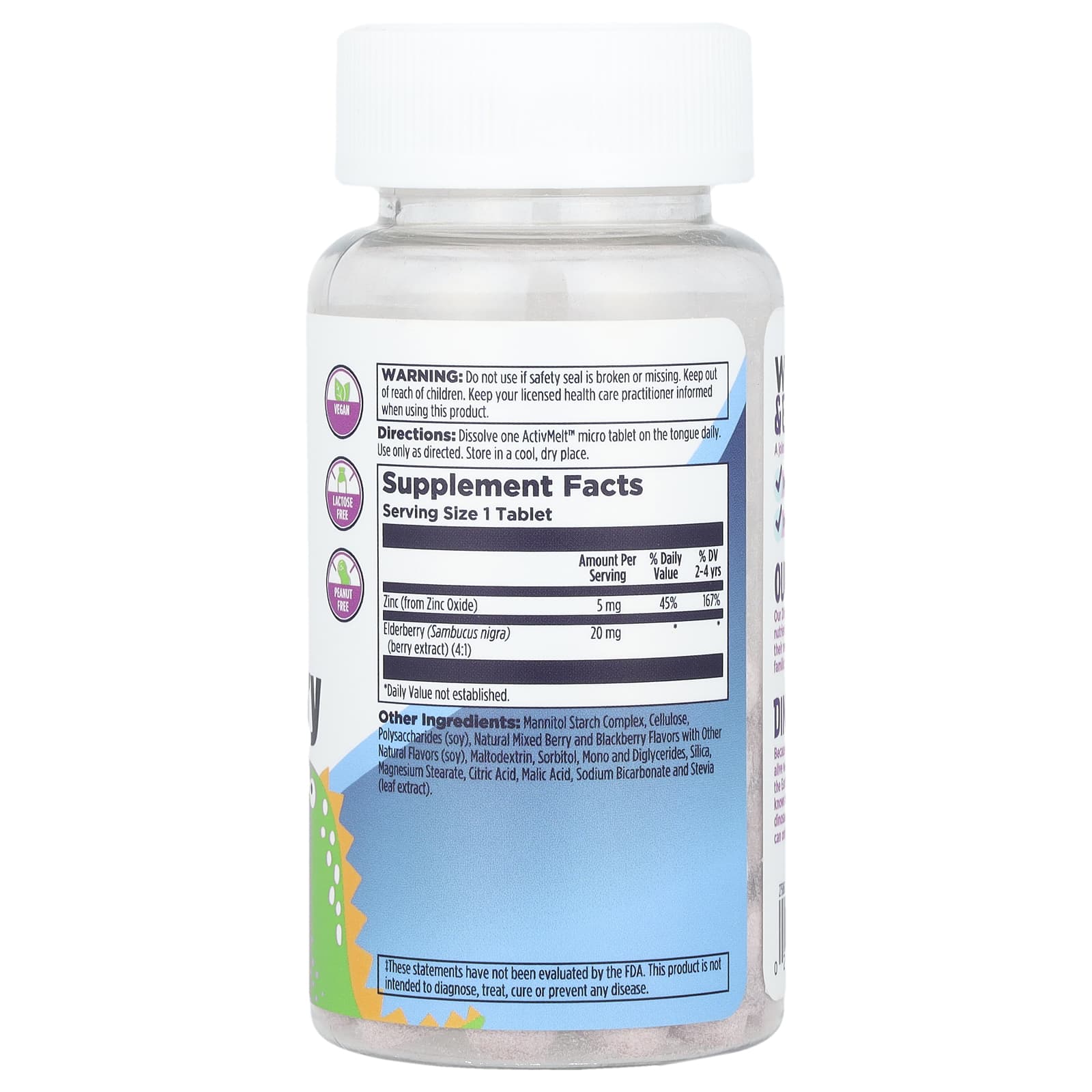 Бузина KAL Dinosaurs® Zinc Mixed Berry 90 Micro Tablets, вкус Zinc Elderberry, Mixed Berry, таблетки — фото 2