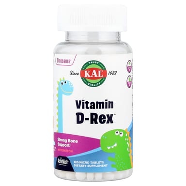 Витамин D KAL Dinosaurs® -Rex™ 120 Micro Tablets, оттенок Watermelon, 15 мкг (600 МЕ), таблетки