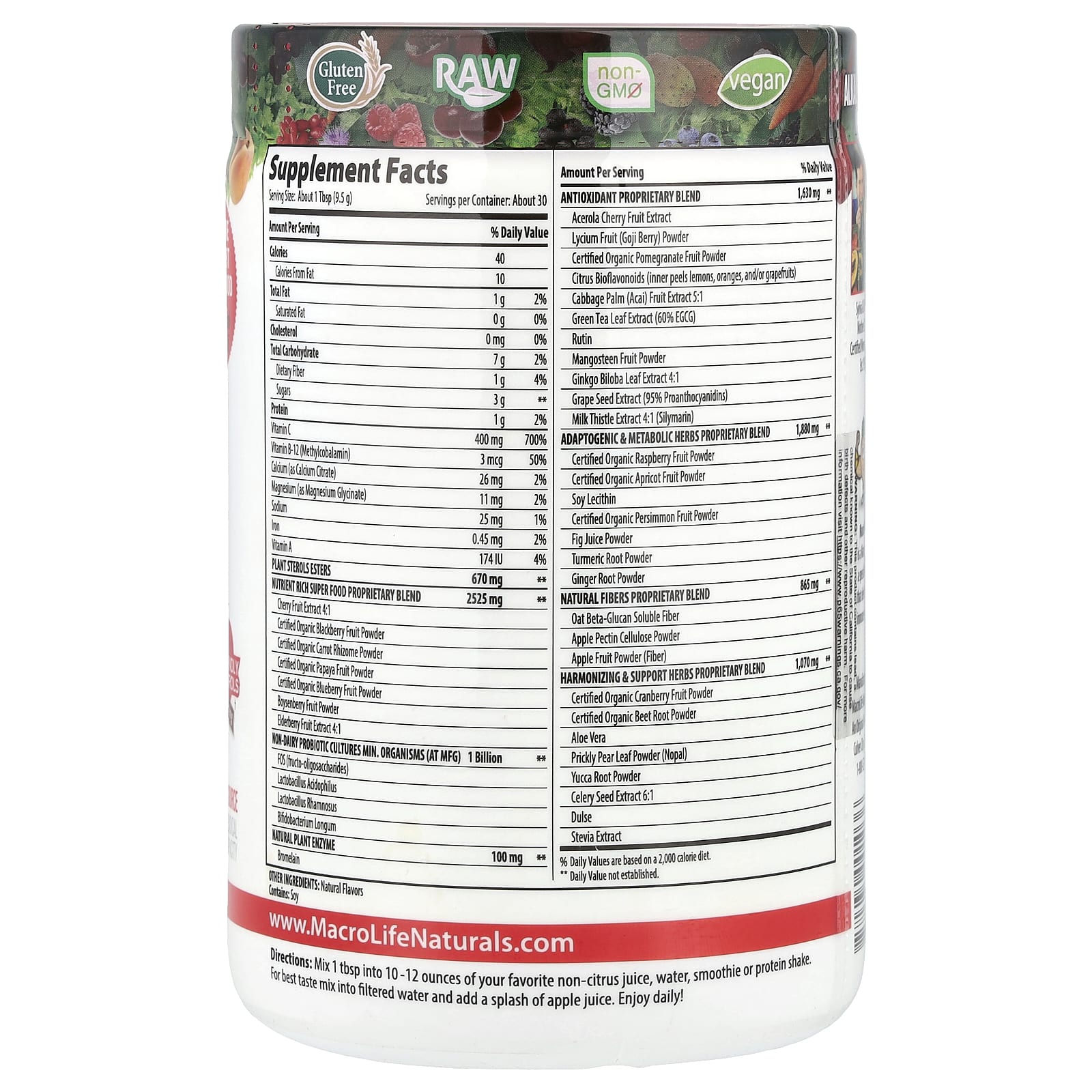 Гранат Macrolife Naturals Miracle Reds® Superfood Goji Acai, вкус Mangosteen, 283.5 г — фото 2