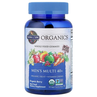 Мужские мультивитамины Garden of Life Organics 40+ Gummies 120 Vegan Gummy Drops, вкус Organic Berry, жевательные пастилки
