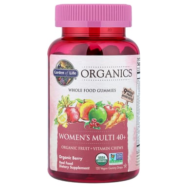 Женские мультивитамины Garden of Life Organics 40+ Gummies 120 Vegan Gummy Drops, вкус Organic Berry, жевательные пастилки
