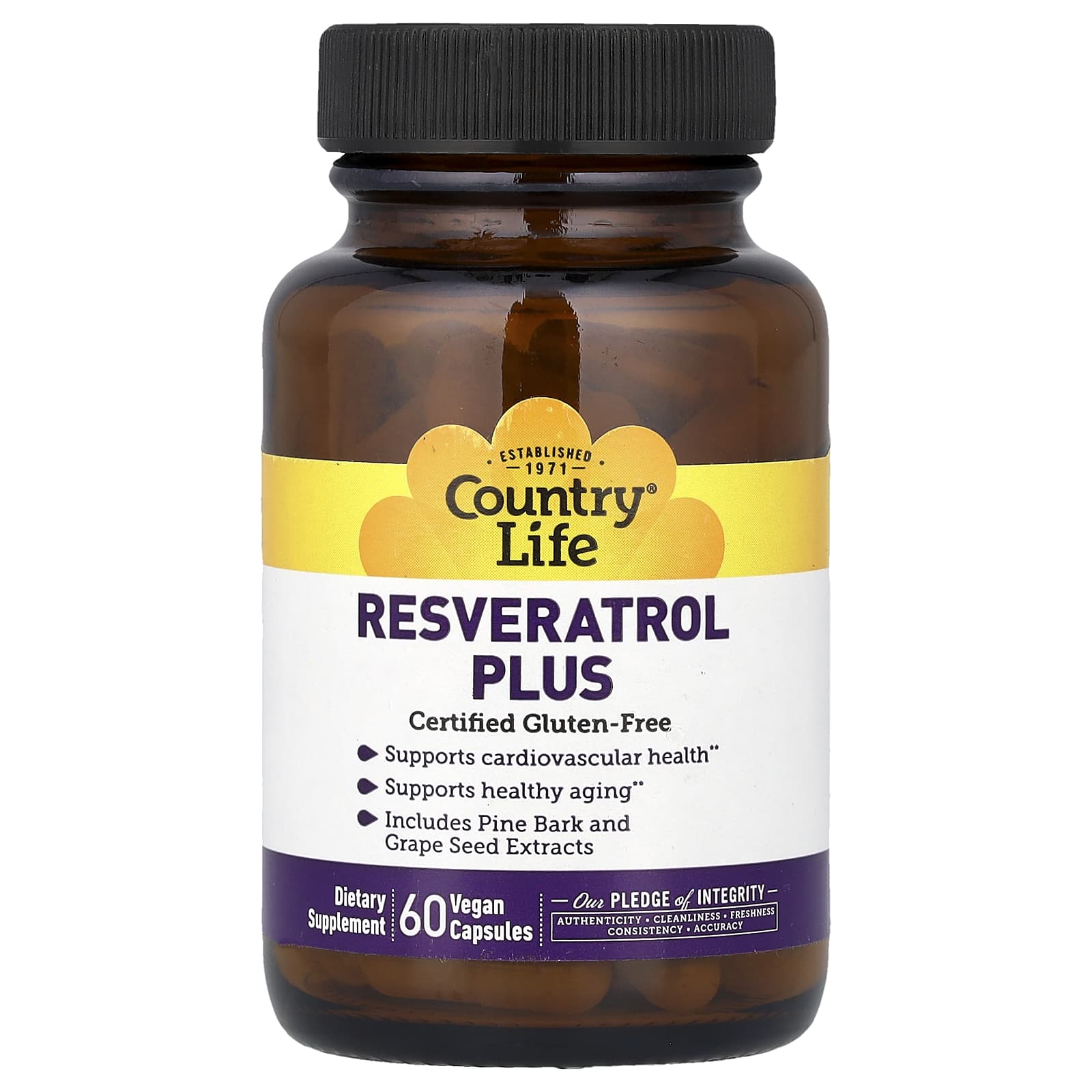 Ресвератрол Country Life Plus, 60 растительных капсул