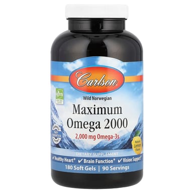 Гель Carlson Wild Norwegian Maximum Omega 2000, вкус Natural Lemon, 1000 мг, 180 мягких капсул