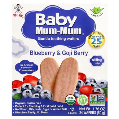 Детское вафли для прорезывания зубов Hot Kid Baby Mum-Mum® Gentle, вкус Blueberry & Goji Berry, 12 пакетов