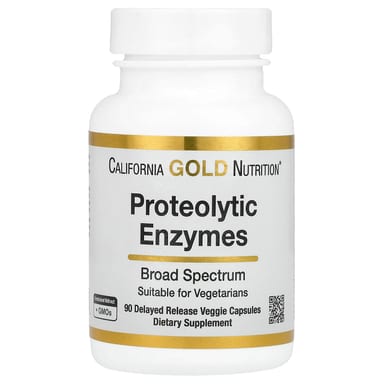 Ферментный комплекс California Gold Nutrition Proteolytic Enzymes with Fruit Derived Pancreatin Alternative Blend and Serratiopeptidase 90 Delayed Release, Rutin, капсулы