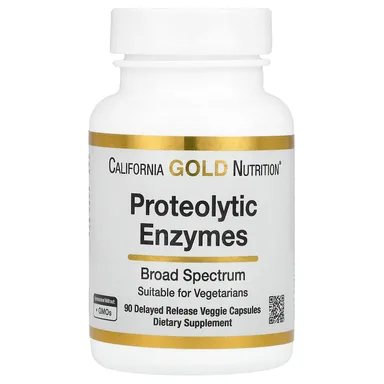 Фото товара: Ферментный комплекс California Gold Nutrition Proteolytic Enzymes with Fruit Derived Pancreatin Alternative Blend and Serratiopeptidase 90 Delayed Release, Rutin, капсулы