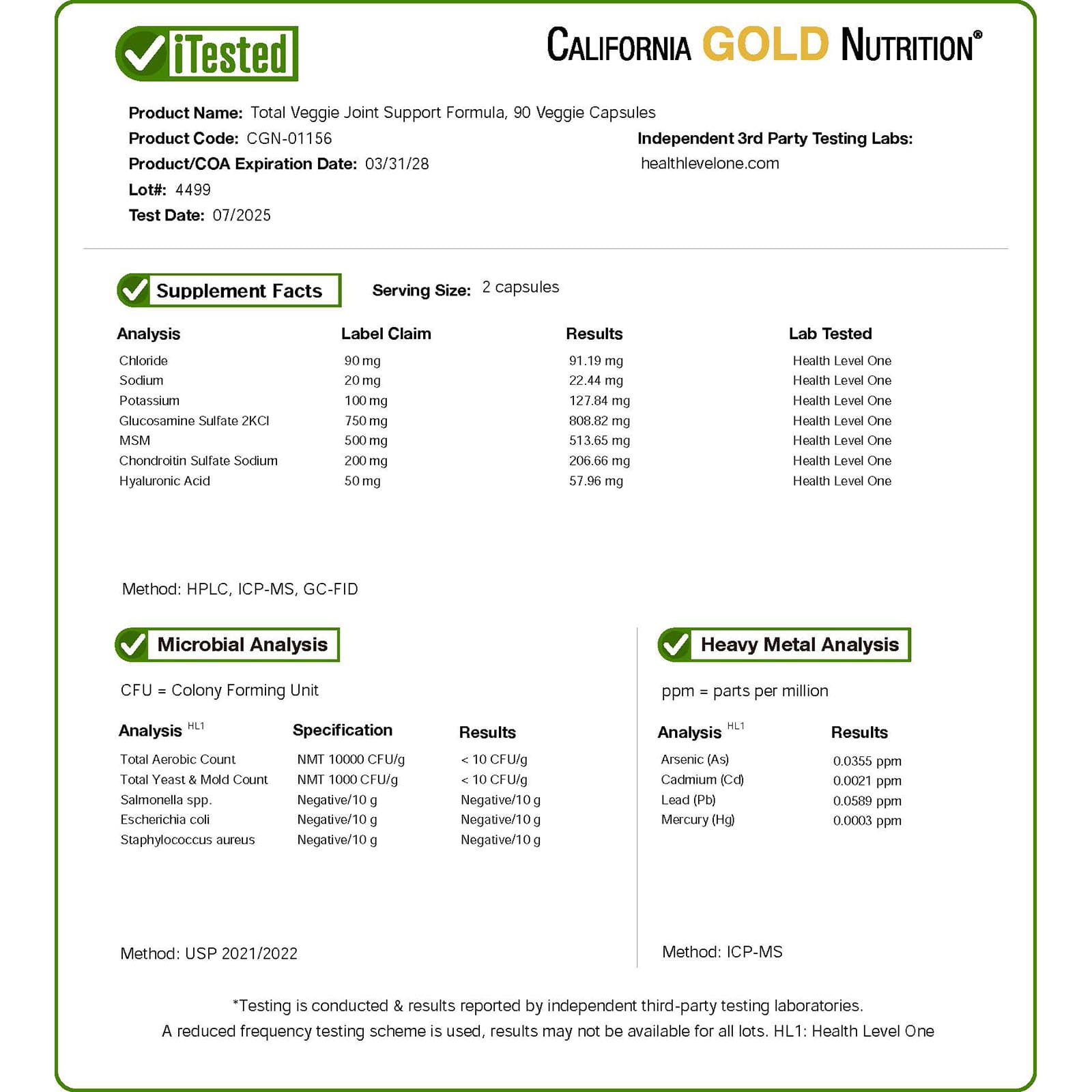 Гиалуроновая кислота California Gold Nutrition Total Veggie Joint Support Formula with Glucosamine MSM and, оттенок Chondroitin, 90 растительных капсул — фото 4