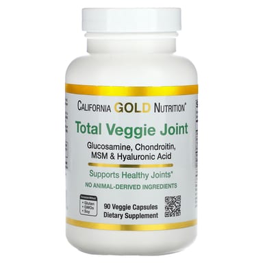 Гиалуроновая кислота California Gold Nutrition Total Veggie Joint Support Formula with Glucosamine MSM and, хондроитин, 90 растительных капсул