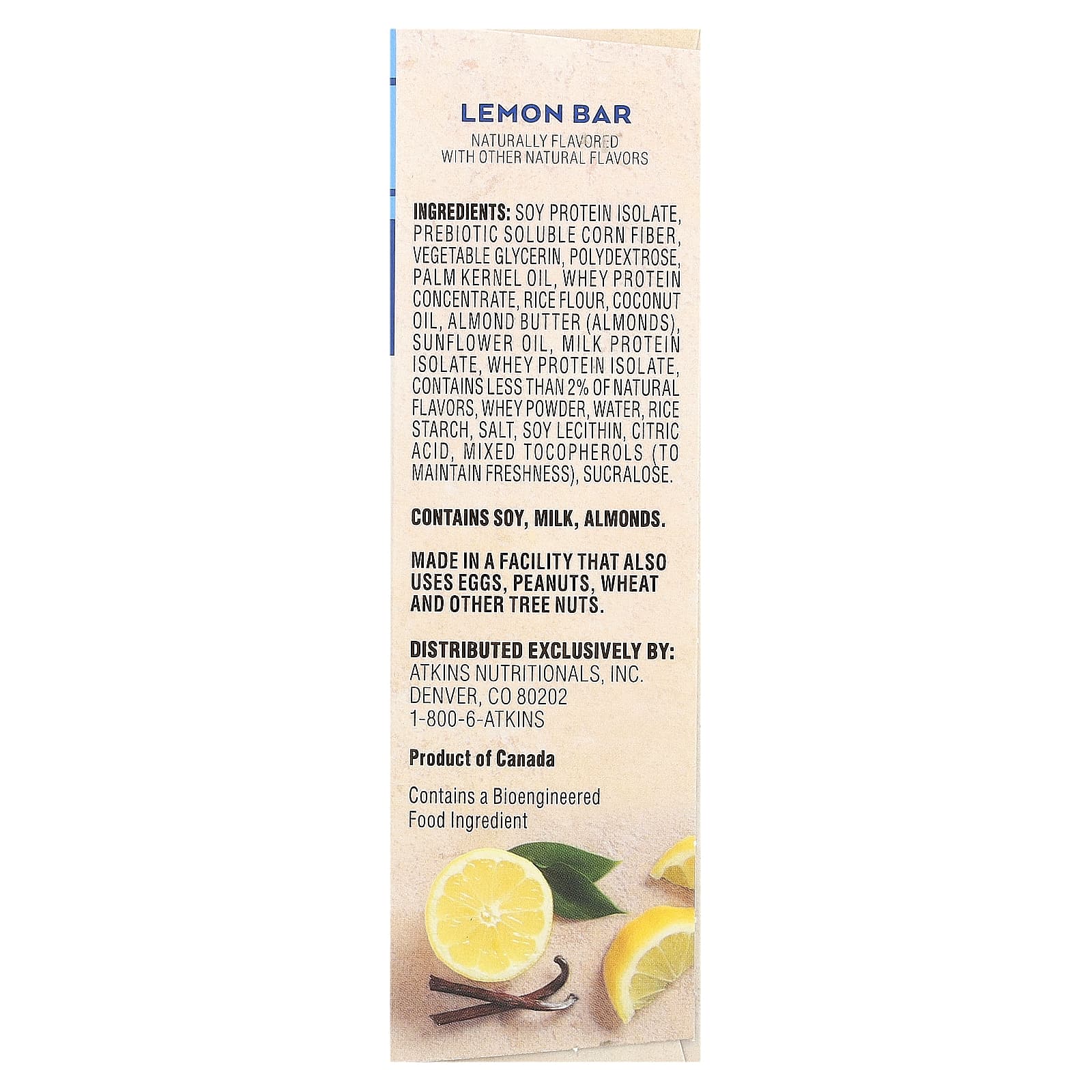 Снек Atkins, вкус Lemon Bar, 40 г, 5 шт., батончик — фото 2