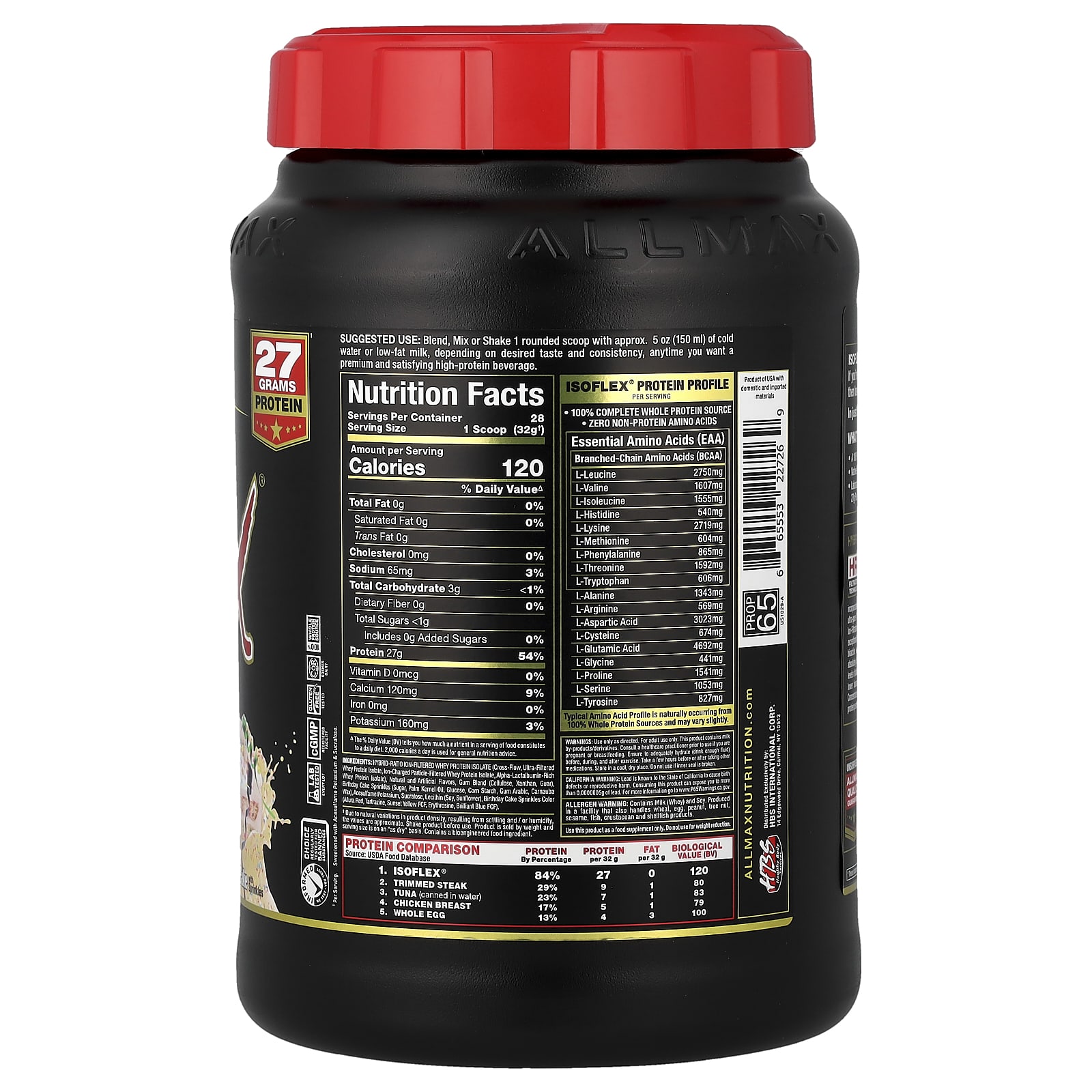 Сывороточный протеин ALLMAX ISOFLEX® Pure Isolate Birthday Cake with Sprinkles, 907 г — фото 2
