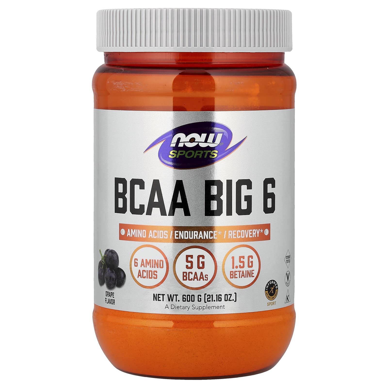 BCAA NOW Foods Sports Big 6, вкус Grape, 600 г