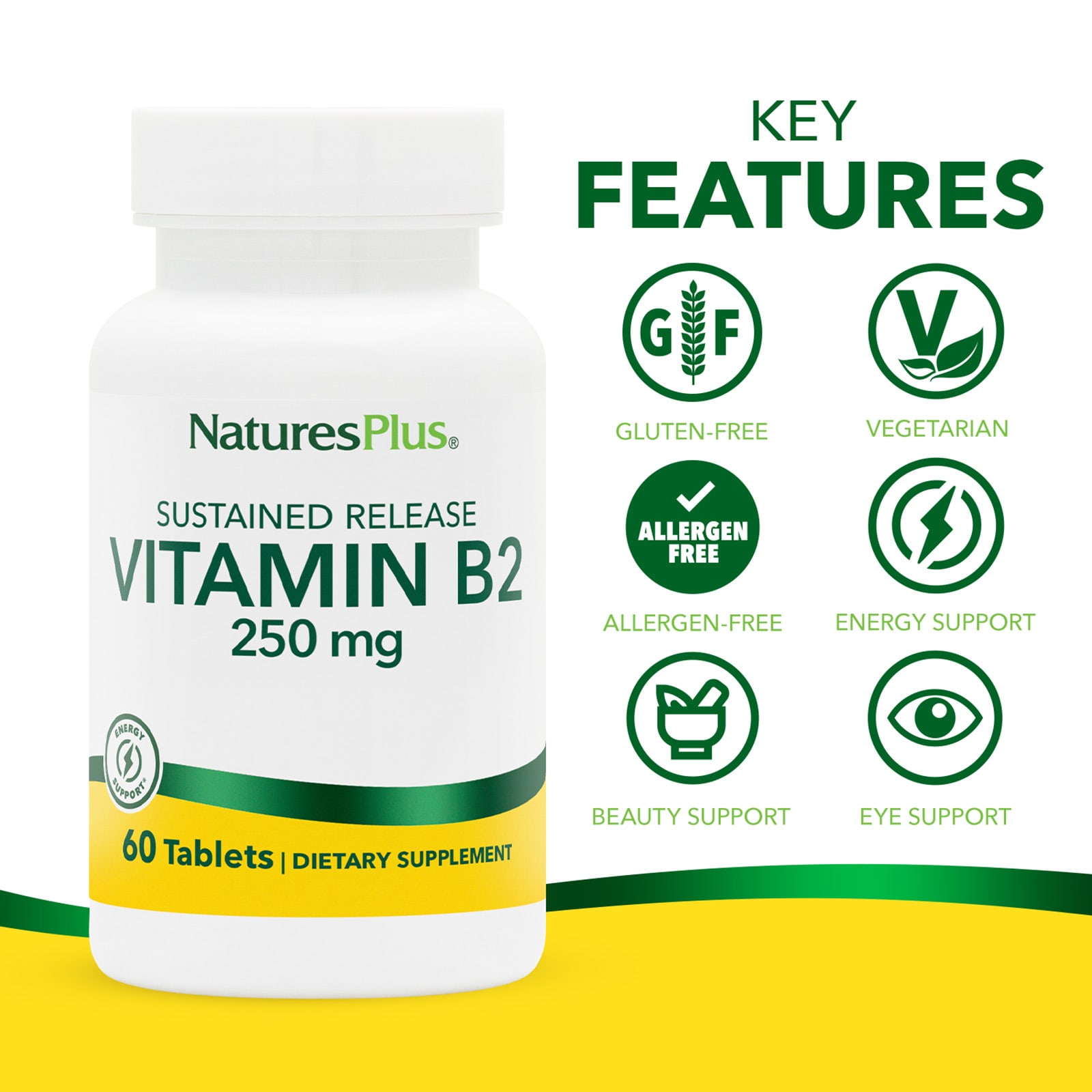 Витамин B2 NaturesPlus, пролонгированное высвобождение, 250 мг, 60 таблеток — фото 3