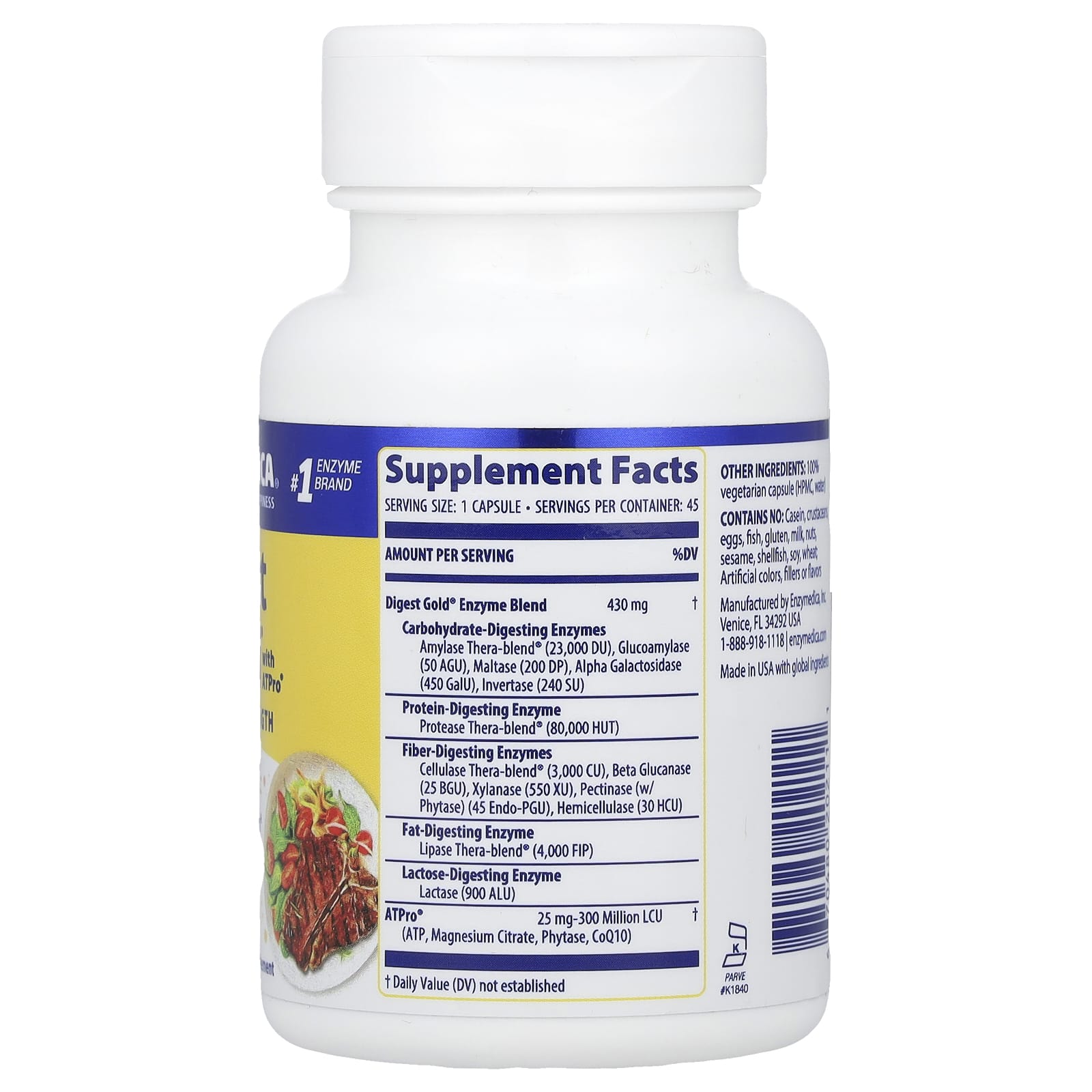 Ферментный комплекс Digest Gold with ATPro Enzymedica Digest Gold® with ATPro® Maximum Strength, 45 капсул — фото 2