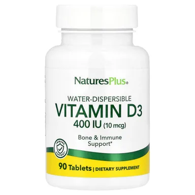 Фото товара: Витамин D3 NaturesPlus Water-Dispersible, 10 мкг (400 МЕ), 90 таблеток