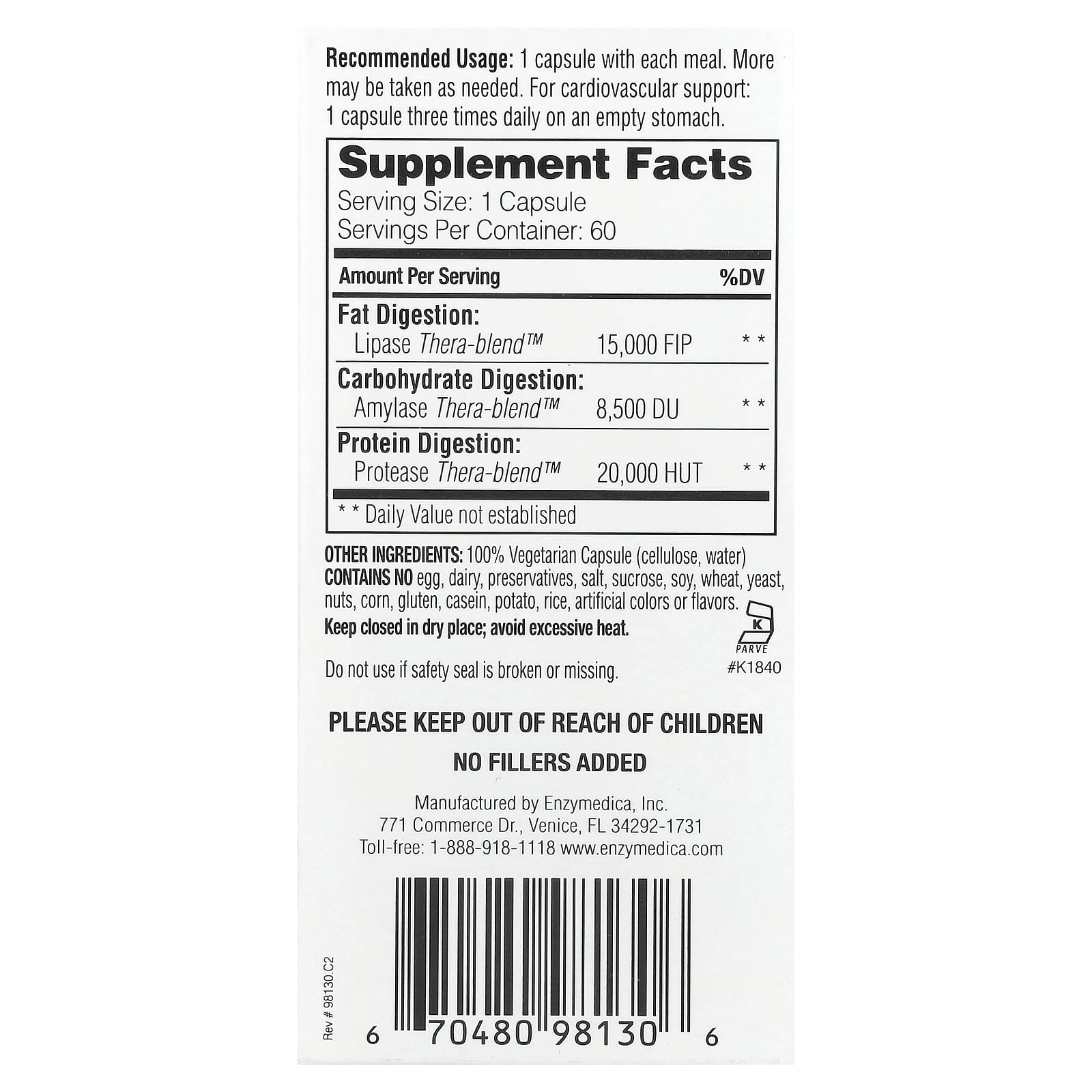 Ферментный комплекс для переваривания жиров Enzymedica™ For Fat Digestion, 60 капсул — фото 3