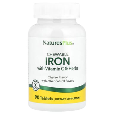 Витамин C NaturesPlus Chewable Iron with and Herbs, вкус Cherry, 90 таблеток