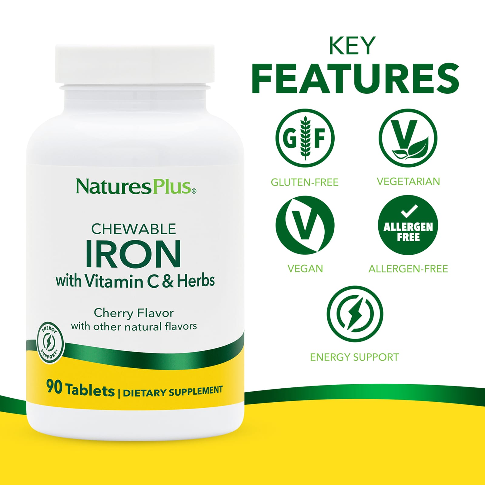 Витамин C NaturesPlus Chewable Iron with and Herbs, вкус Cherry, 90 таблеток — фото 3