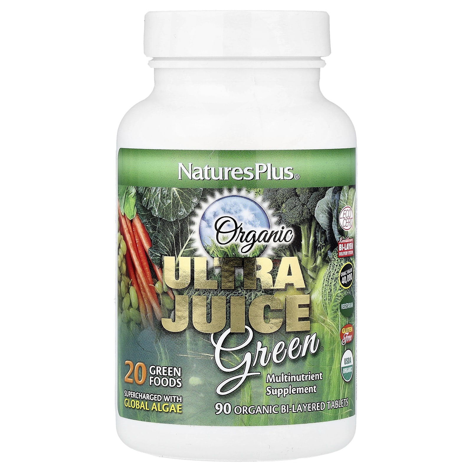 Зелёный комплекс Ultra Juice NaturesPlus Organic 90 Organic Bi-Layered Tablets, таблетки